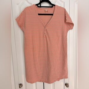 PACT Organic Peach Striped V-Neck Short Sleeve Top
